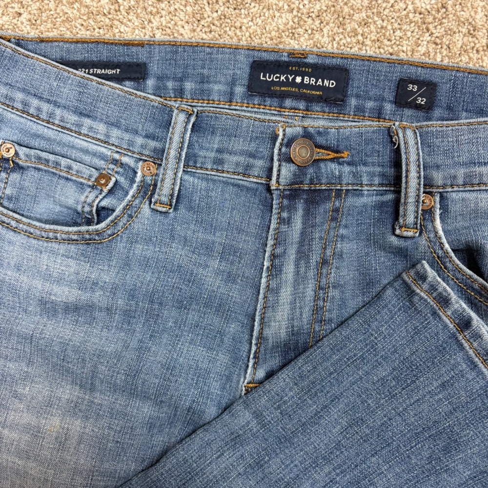 Lucky Brand 221 Straight Jeans Mens 33x32 Blue Medium Wash Denim Pants Stretch